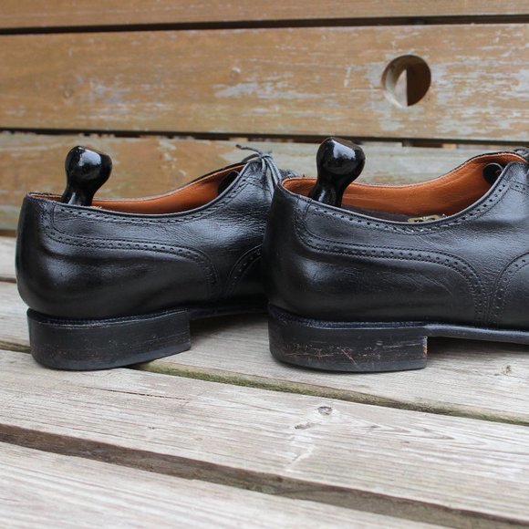 Vintage 80s Black Kangaroo Leather Wingtips, Dack's Canada, Men's 12 D - Picture 7 of 13